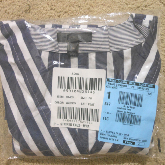 J CREW Striped Faux-Wrap Top 8p-FITS 6P NWT $68 - Picture 7 of 7